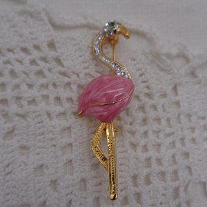 Pink Flamingo Brooch Enamel & Rhinestone